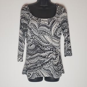 Black and White Ruched Front Blouse